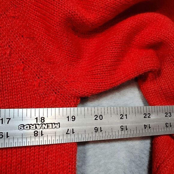 POOF Sweater Womens Small Red Sequin Santa Merry Christmas Don't Stop Believing - Picture 3 of 7